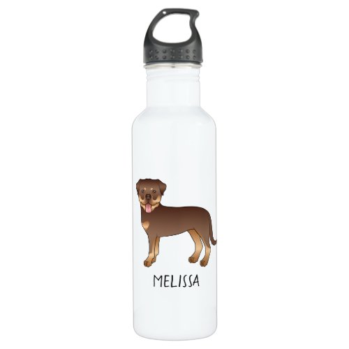 Red And Tan Rottweiler Cute Cartoon Dog And Name Stainless Steel Water Bottle