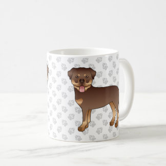 Red And Tan Rottweiler Cute Cartoon Dog And Paws Coffee Mug