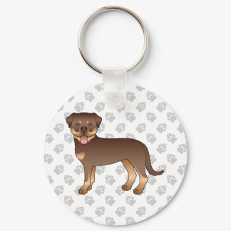 Red And Tan Rottweiler Cute Cartoon Dog And Paws Keychain