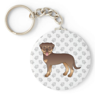 Red And Tan Rottweiler Cute Cartoon Dog And Paws Keychain