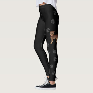 Red And Tan Rottweiler Cute Cartoon Dog And Paws Leggings