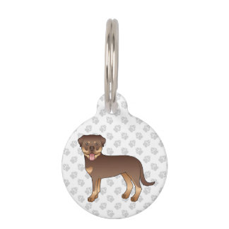 Red And Tan Rottweiler Cute Cartoon Dog And Paws Pet ID Tag