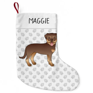 Red And Tan Rottweiler Cute Cartoon Dog And Paws Small Christmas Stocking