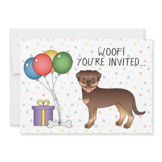 Red And Tan Rottweiler Cute Cartoon Dog - Birthday Invitation
