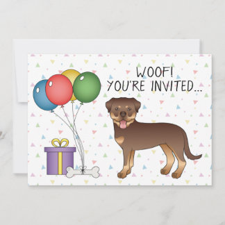 Red And Tan Rottweiler Cute Cartoon Dog - Birthday Invitation