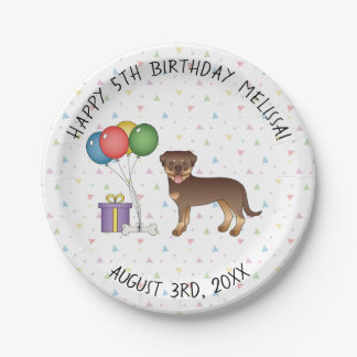 Red And Tan Rottweiler Cute Cartoon Dog - Birthday Paper Plates