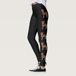 Red And Tan Rottweiler Cute Cartoon Dogs Leggings