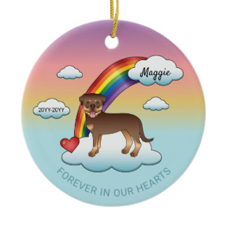 Red And Tan Rottweiler Cute Dog Rainbow Memorial Ceramic Ornament
