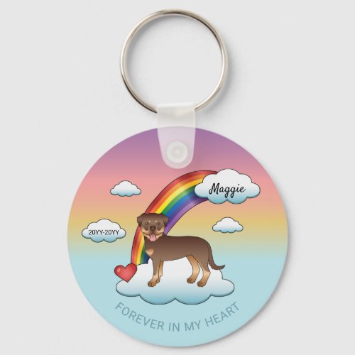 Red And Tan Rottweiler Cute Dog Rainbow Memorial Keychain