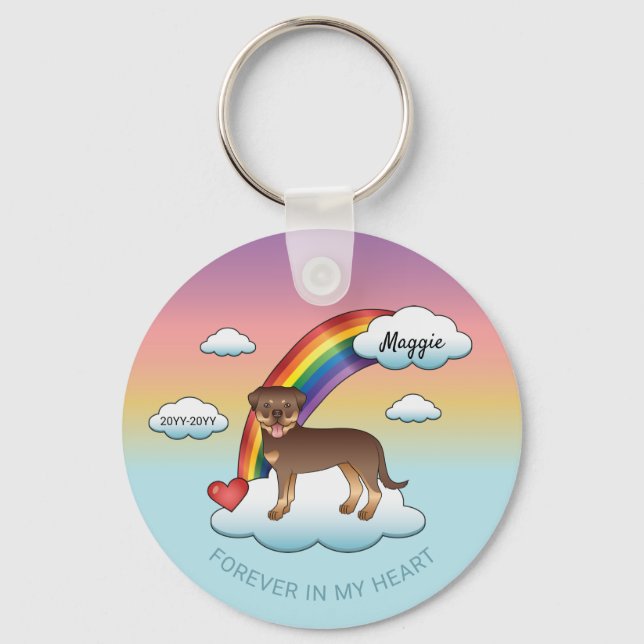Red And Tan Rottweiler Cute Dog Rainbow Memorial Keychain (Front)