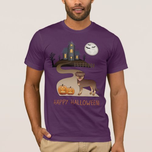 Red And Tan Rottweiler Dog Halloween Haunted House T_Shirt