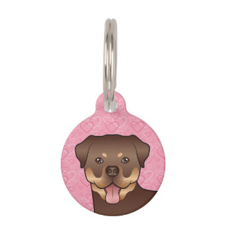 Red And Tan Rottweiler Dog Head On Pink Hearts Pet ID Tag