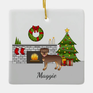 Red And Tan Rottweiler Dog In A Christmas Room Ceramic Ornament