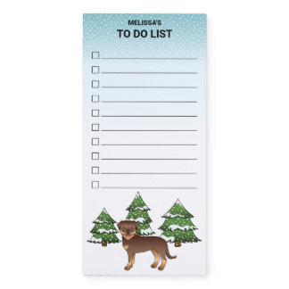 Red And Tan Rottweiler Dog In A Winter Forest Magnetic Notepad