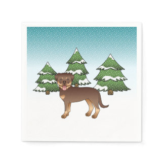 Red And Tan Rottweiler Dog In A Winter Forest Napkins