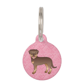 Red And Tan Rottweiler Dog On Pink Hearts Pet ID Tag