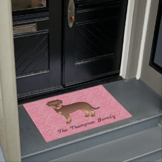 Red And Tan Rottweiler Dog On Pink Hearts &amp; Text Doormat