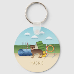 Red And Tan Rottweiler Dog With Agility Equipment Keychain