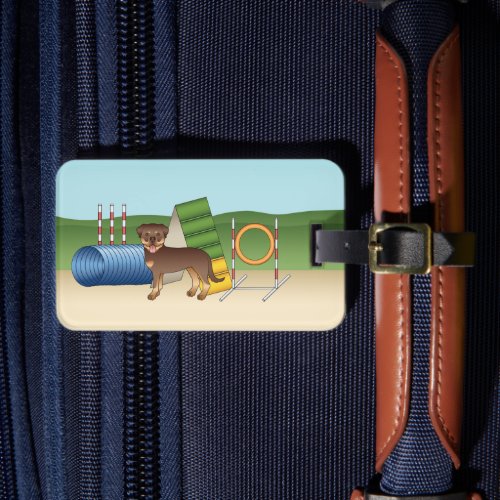 Red And Tan Rottweiler Dog With Agility Equipment Luggage Tag