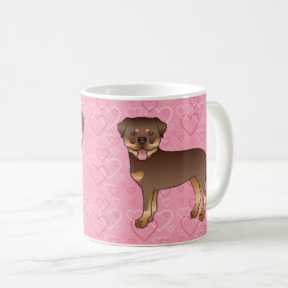 Red And Tan Rottweiler Dogs On Pink Hearts Coffee Mug