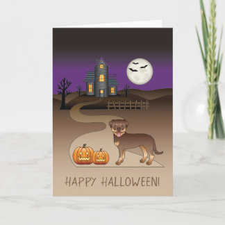 Red And Tan Rottweiler Halloween Haunted House Card
