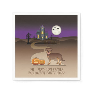 Red And Tan Rottweiler Halloween Haunted House Napkins