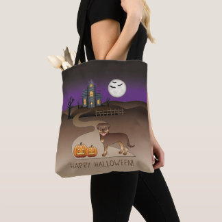 Red And Tan Rottweiler Halloween Haunted House Tote Bag