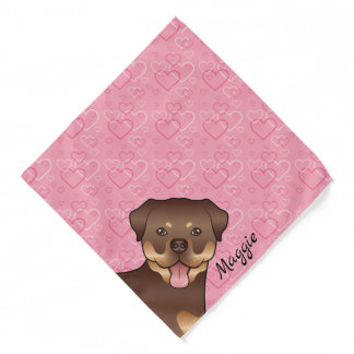 Red And Tan Rottweiler On Pink Hearts &amp; Name Bandana