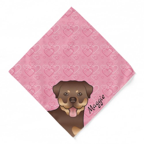 Red And Tan Rottweiler On Pink Hearts  Name Bandana