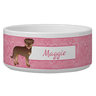 Red And Tan Rottweiler On Pink Hearts &amp; Name Bowl