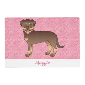 Red And Tan Rottweiler On Pink Hearts &amp; Name Placemat