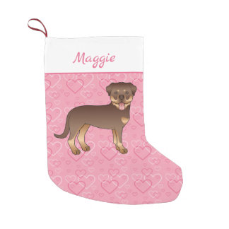 Red And Tan Rottweiler On Pink Hearts &amp; Name Small Christmas Stocking