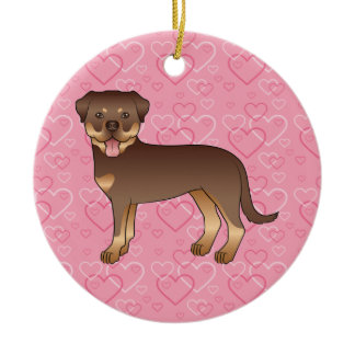 Red And Tan Rottweiler On Pink Hearts Pet Memorial Ceramic Ornament