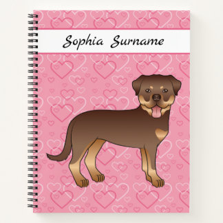 Red And Tan Rottweiler On Pink Hearts &amp; Text Notebook