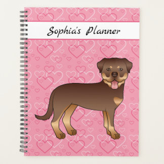 Red And Tan Rottweiler On Pink Hearts &amp; Text Planner