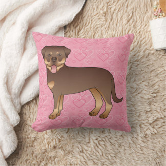 Red And Tan Rottweiler On Pink Hearts Throw Pillow