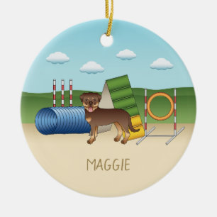 Red And Tan Rottweiler With Agility Equipment Ceramic Ornament