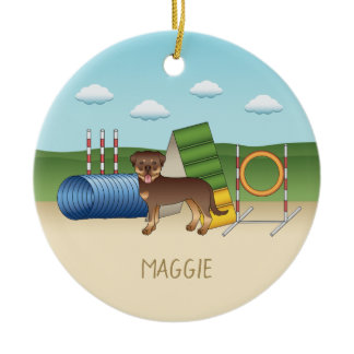 Red And Tan Rottweiler With Agility Equipment Ceramic Ornament