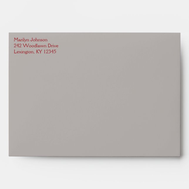 Red and Taupe Gray Return Address Envelope A7 (Front)