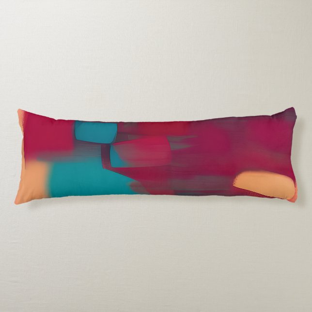 Red and teal abstract blend  body pillow (Front)