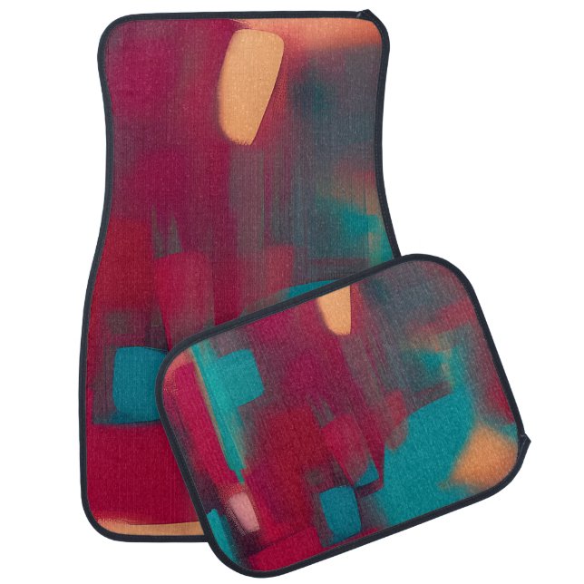 Red and teal abstract blend  car floor mat (Set)