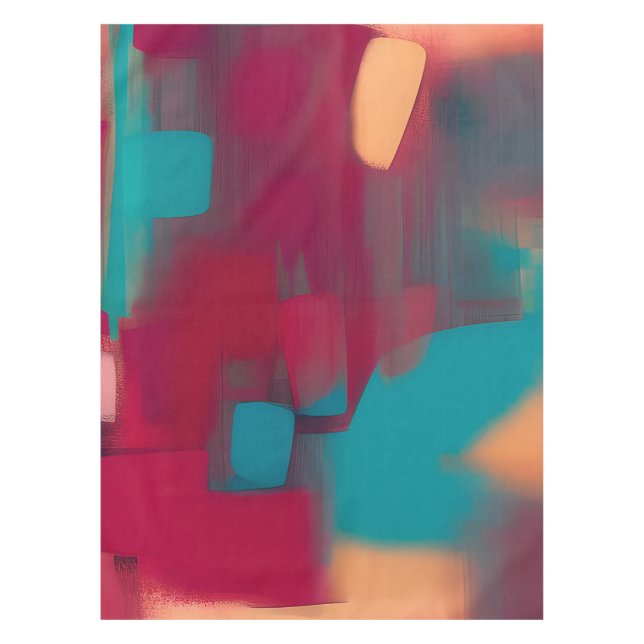 Red and teal abstract blend tablecloth (Front)