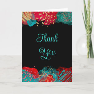 Red and Teal Blue Alcohol Ink Birthday  Letterpress Thank You Card