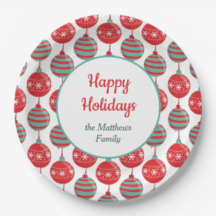 Red and Teal Christmas Bulbs Paper Plates