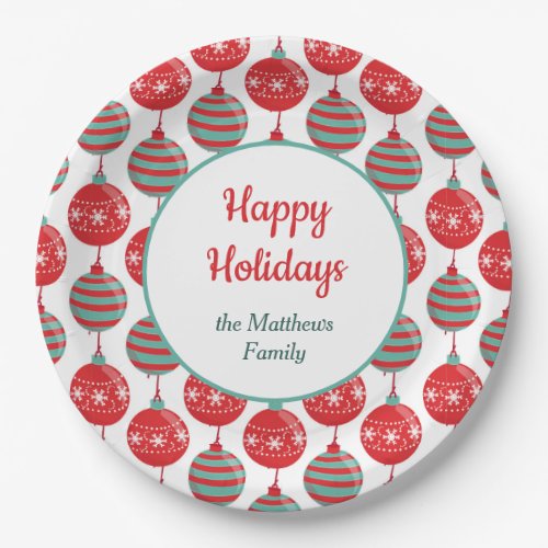 Red and Teal Christmas Bulbs Paper Plates