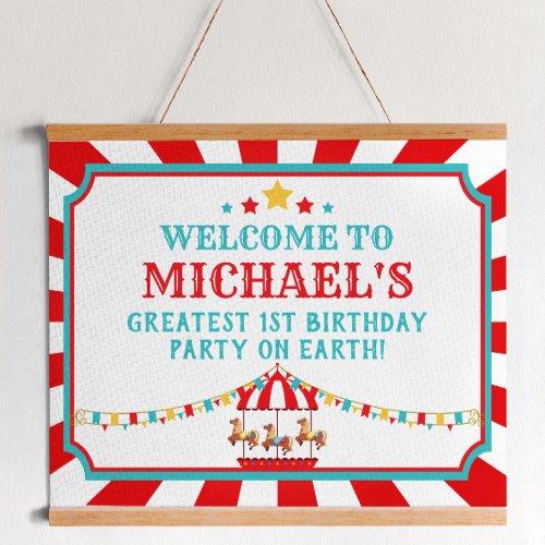 Red and Teal Circus Carnival Birthday Welcome Sign