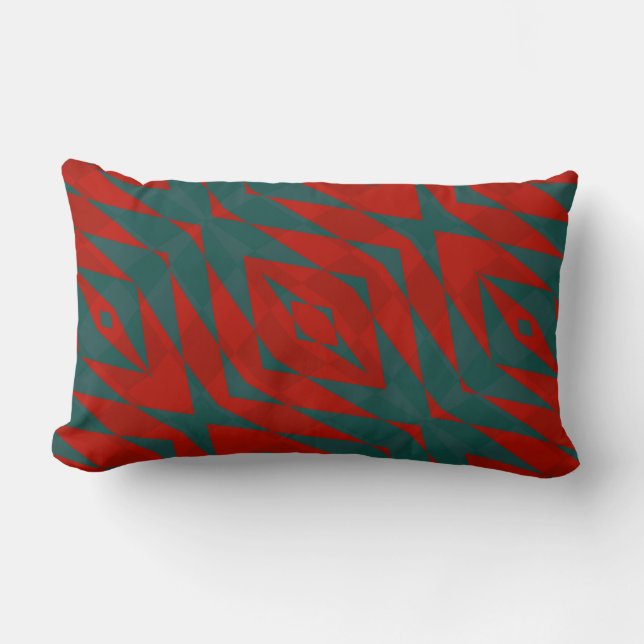 Red and Teal Geometric Lumbar Pillow (Front)