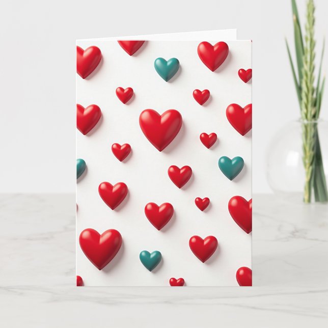Red And Teal Hearts Card (Front)