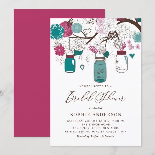 Sangria &amp; Teal Mason Jars Bridal Shower Invitation