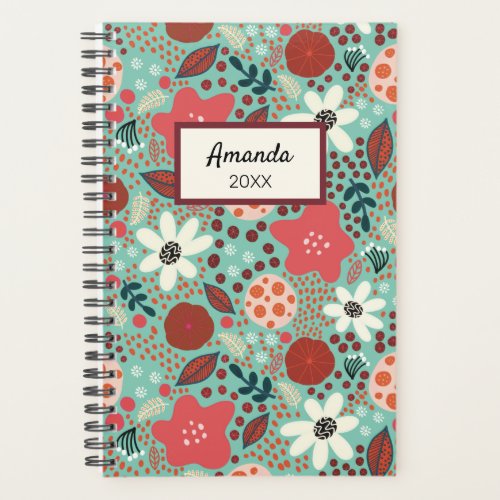 Red and Teal Packed Flowers Planner